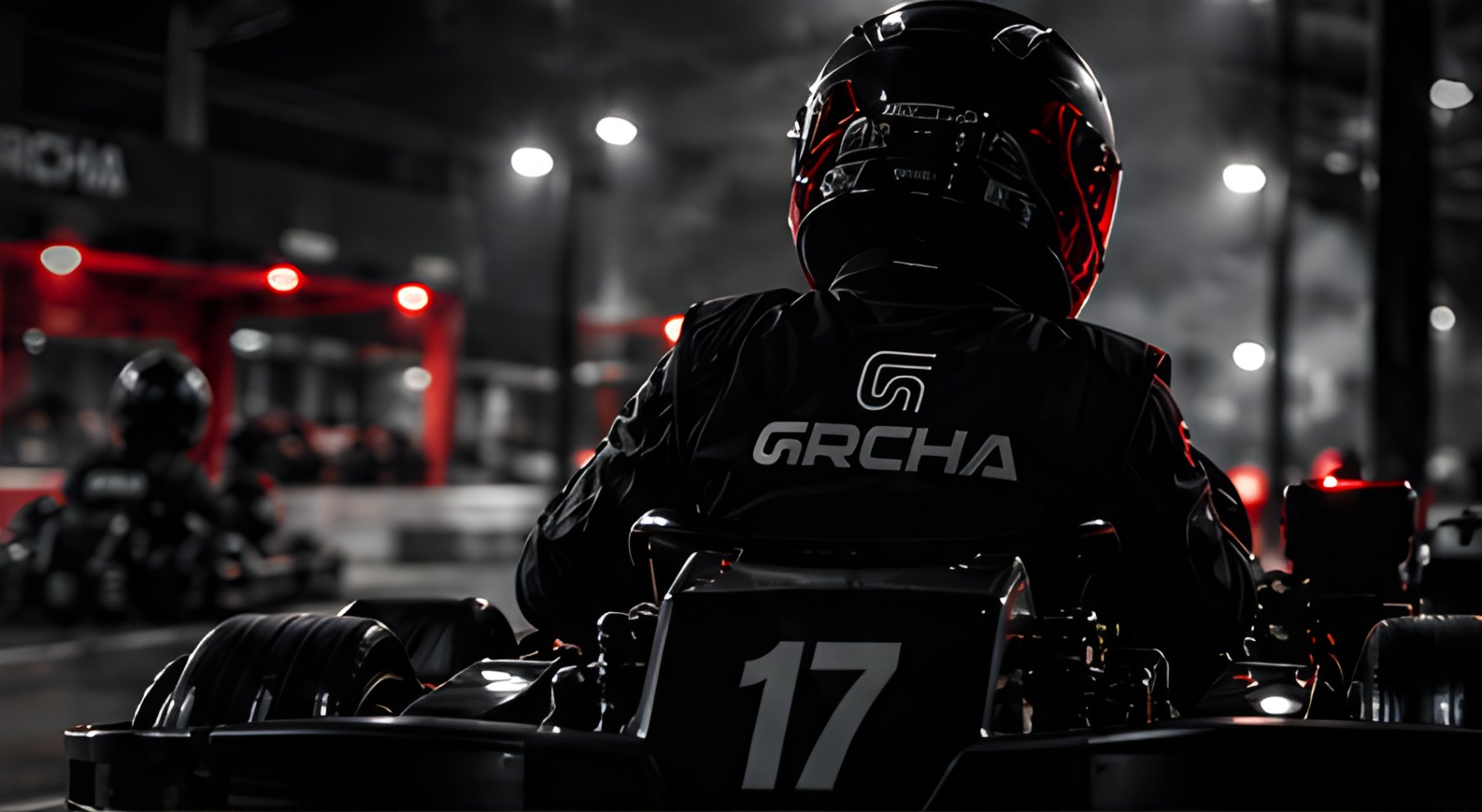 Driver in a kart on a night track